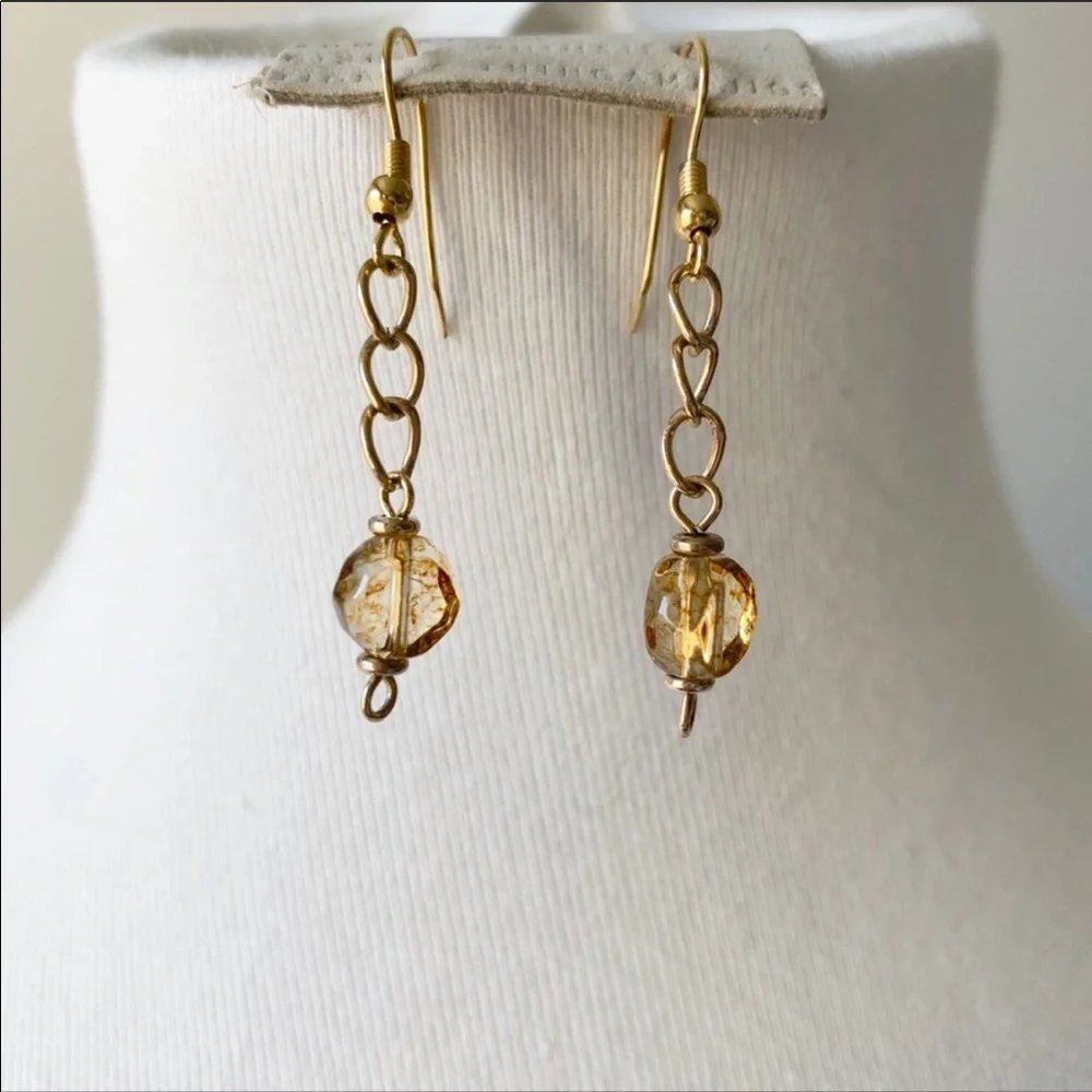 Costume Gold Chain Necklace and Dangly Earrings Bundle